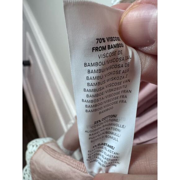 Angel Maternity Women’s Size M/L Bamboo Robe Pink Crochet Trim Hospital Robe NEW - Picture 5 of 10